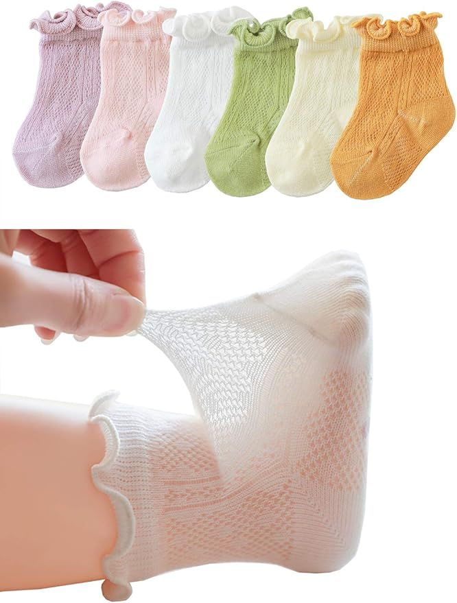 CHUNG Baby Toddler Girls Princess Cotton Frilly Socks Lace Ruffle Pack of 4/5/6 Thin Mesh Summer ... | Amazon (US)