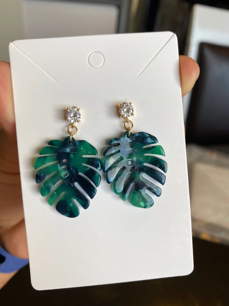Monstera earrings• leaf earrings• tropical earrings• green• plant• Hawaiian jewelry• ... | Etsy (US)