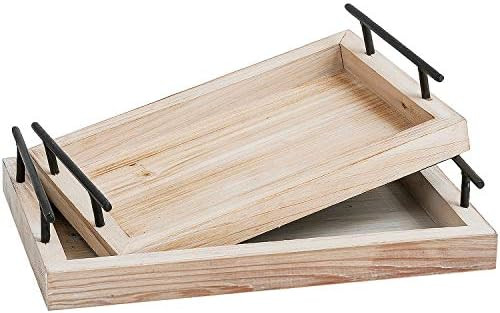 Wooden Serving Food Ottoman Trays Set of 2 with Metal Handle for Eating Breakfast Bedroom Living ... | Amazon (US)