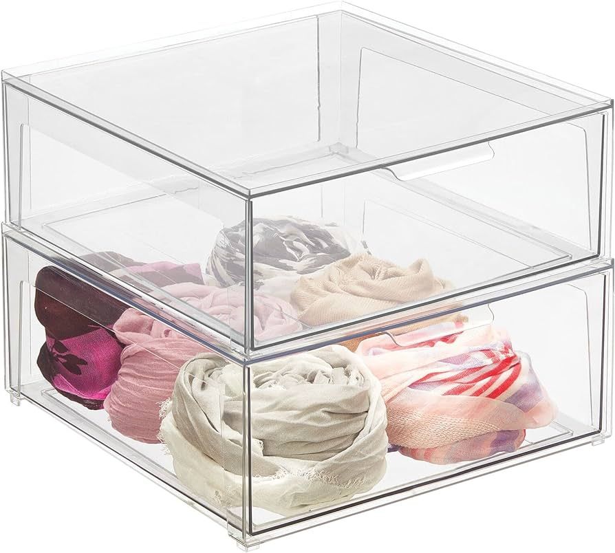 mDesign Plastic Stackable Closet Storage Organizer Bin Containers with Front Pull Drawer for Cabi... | Amazon (US)