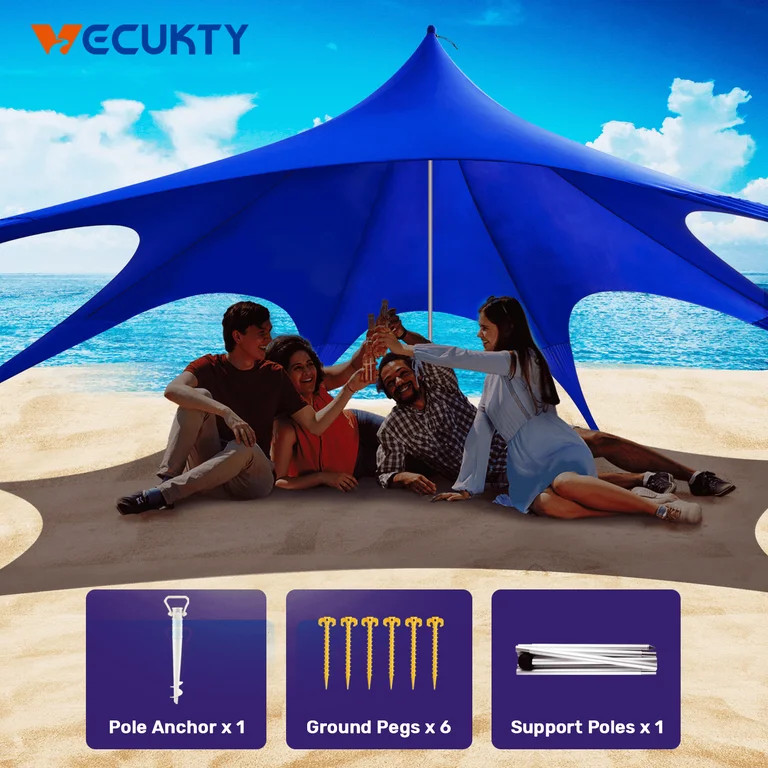 Beach Canopy Tent Sun Shade, VECUKTY 12x12 FT Beach Tent Sun Shelter UPF 50+ UV Protection with S... | Walmart (US)