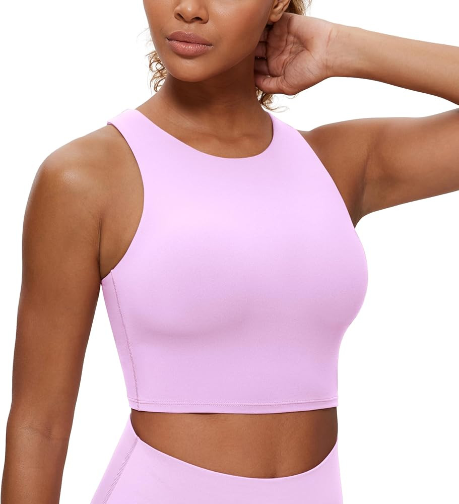 CRZ YOGA Butterluxe Racerback High Neck Longline Sports Bras for Women - Padded Workout Crop Tank... | Amazon (US)