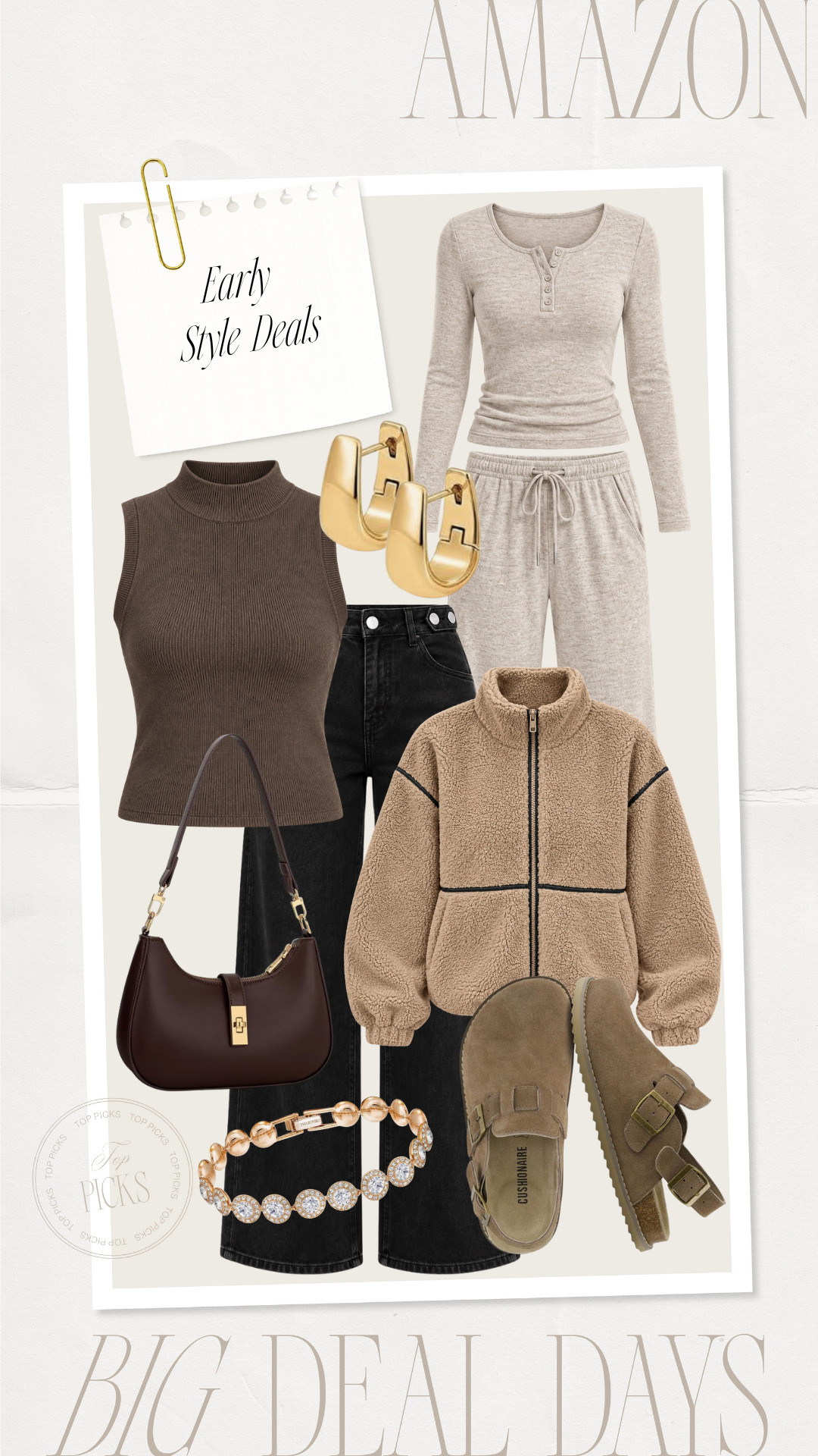 Fall fashion finds on sale with Amazon Early Big Deal Days!

fall style, fall looks, fall outfit, black jeans, wide leg jeans, matching set, lounge set, loungewear, fleece jacket, sherpa jacket, clog shoes, fall shoes, fall footwear, sleeveless top, turtleneck sweater, tank top sweater, brown handbag, bracelet, gold earrings, neutral style, travel outfit, neutral looks, wardrobe basics 

 #LTKgrwm #LTKootd #LTKSaleAlert