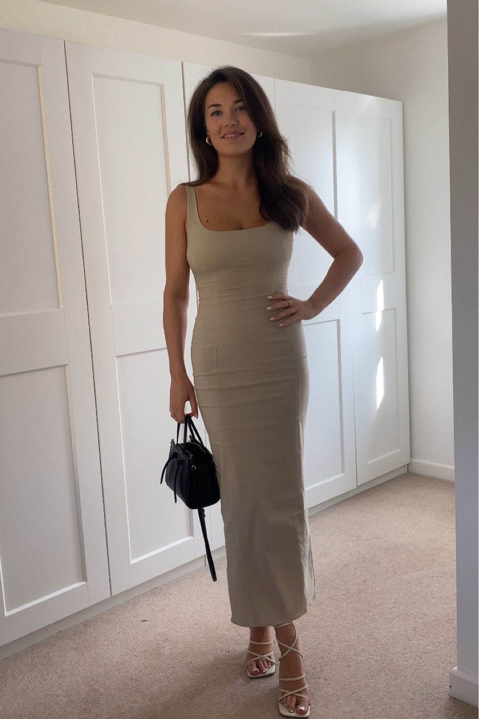 bershka beige dress BERSHKA. Beige buttoned midi dress TL – Hibuy market main image 0