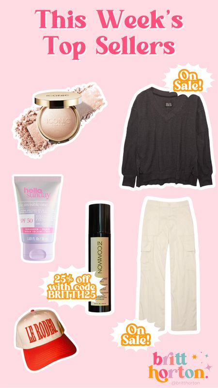 This week’s top sellers! The waffle sweatshirt from American Eagle is 40% off and still available in a few sizes! The cargo pants are also on sale and available in most sizes! My code BRITTH25 will get you 25% off a Magic Myst, making it under $27!

#LTKfindsunder50 #LTKbeauty #LTKsalealert