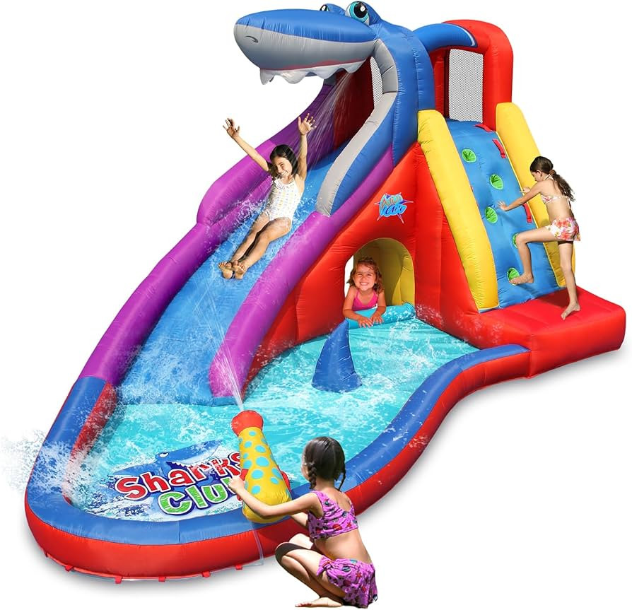 ACTION AIR Inflatable Water Slide, Red Shark Bounce House with Slide for Wet and Dry, Playground ... | Amazon (US)