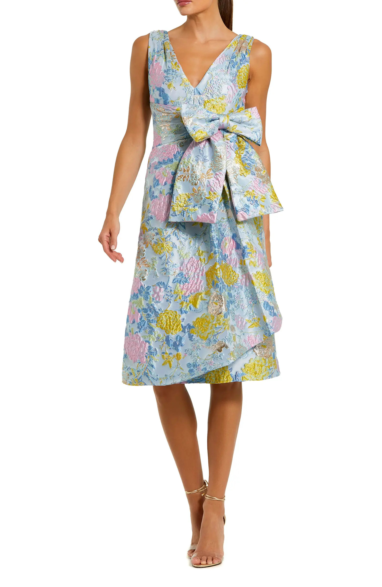 Mac Duggal Floral Brocade Sleeveless Statement Bow Midi Dress | Nordstrom | Nordstrom