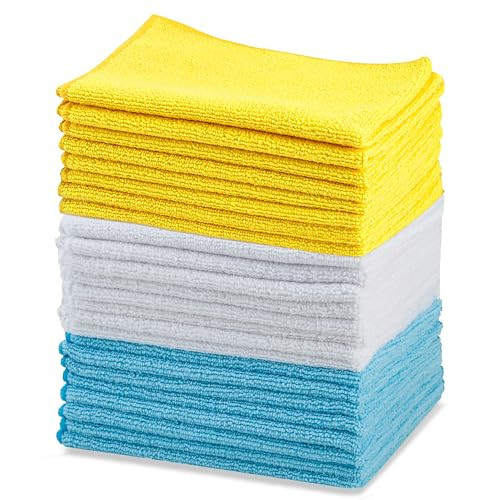 Amazon Basics Microfiber Cleaning Cloths, Lint Free, Absorbent, Streak Free, Non-Abrasive, Reusable and Washable, Pack of 24, Multicolor, 16" x 12" | Amazon (US)