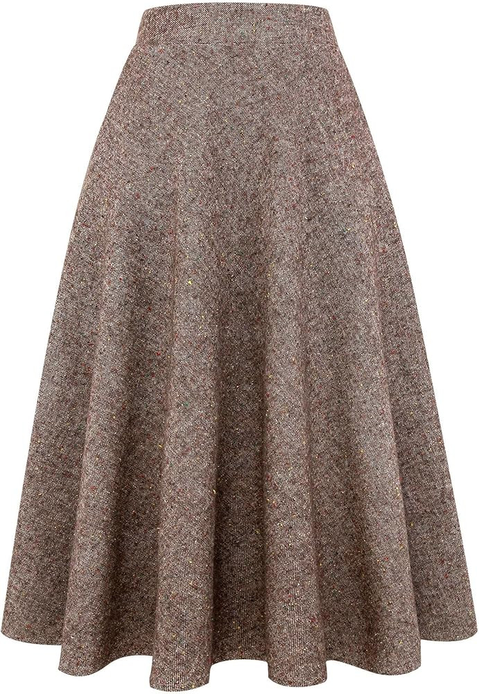 Long Plaid Wool Skirt for Womens Winter Fall Warm High Elastic Waist A line Flared Pleated Wool T... | Amazon (US)
