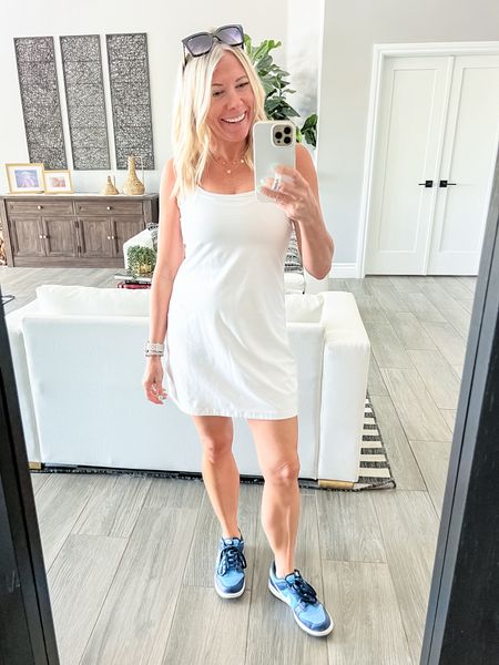 Love this white workout dress with Nike dunk sneakers and sunglasses. Size small dress and big kids 6.5 sneakers (I’m a women’s 8). Tennis dress 

#LTKActive #LTKStyleTip #LTKSeasonal
