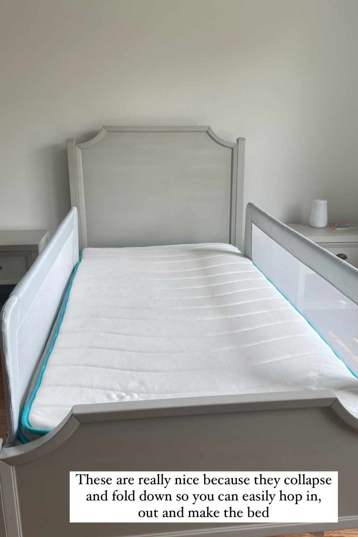 Toddler bed rails we installed on my daughters new big girl bed. This will hopefully make the transition easier from crib to bed! Comes in multiple sizes and color options! 

#LTKbaby #LTKhome #LTKkids