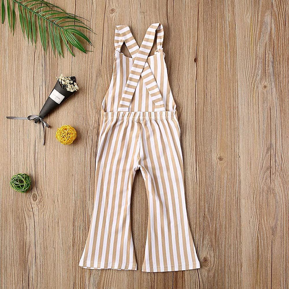 ZAXARRA Toddler Kids Baby Girl Stripes Bell-Bottom Jumpsuit Romper Overalls Pants Outfits | Amazon (US)