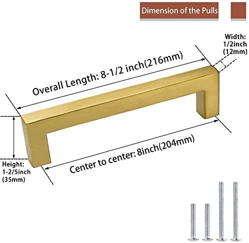 Goldenwarm Brushed Brass Cabinet Pulls (8inch) | Amazon (US)