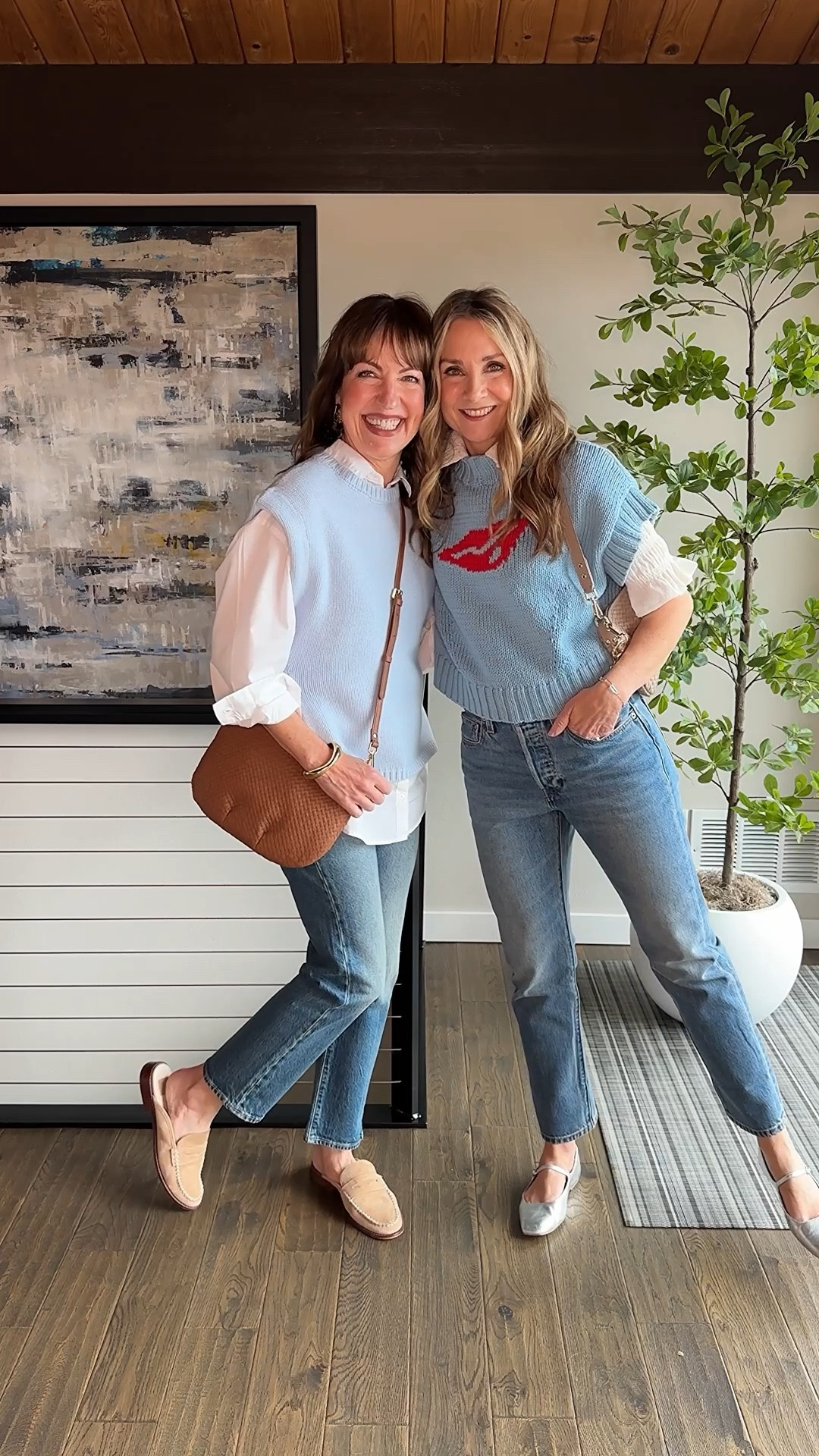 Comment SHOP for outfit links! 🛍️
Yes, a duo account can be challenging, but we wouldn’t have it any other way! Scheduling can be crazy- Julie just got back from 3 weeks in England to help her daughter and son in law after the birth of their first baby, and tomorrow I’m going in for knee replacement surgery! 😬 We had one day to create a bunch of content before my surgery, and we made it work! Sometimes life pulls us in different directions, but we love what we do and our friendship makes lastseenwearing so much sweeter! 
We love sweater vests, and this light blue color is really trending for spring! We layered ours with white blouses, and paired them with our new and very affordable Levi’s! 
How to Shop: 🛍️
-Comment SHOP for links
-Click the link in our bio to shop
-Watch our stories for links! 

Anthropologie, sweater vests, light blue sweater, Levi’s 501, Levi’s wedgie straight, Quince bag, white blouses 

#LTKootd #LTKOver40 #LTKgrwm