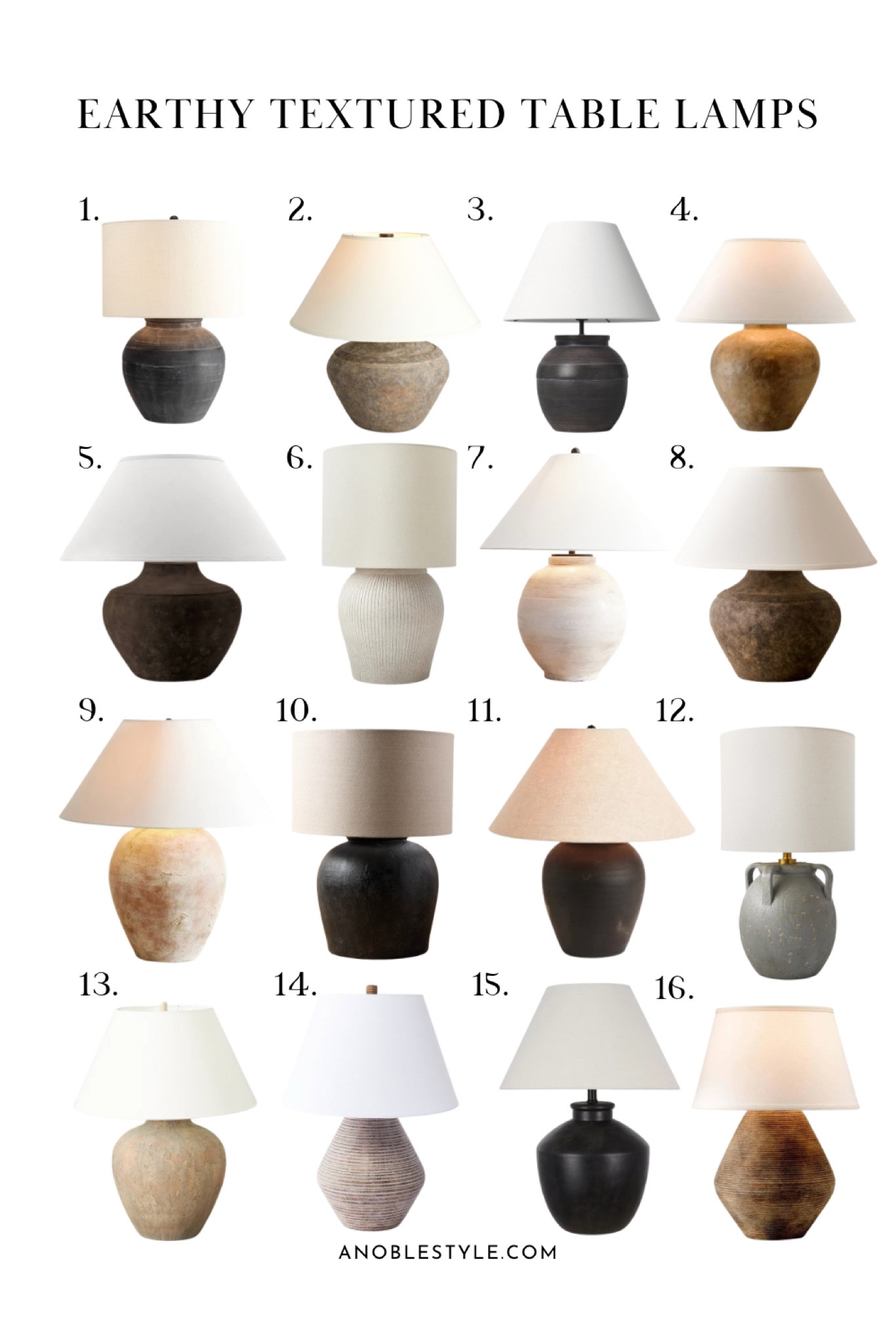 Roundup of earthy textured vase styled table lamps.


Antiqued table lamps, aged tables lamps, vintage table lamps, calabria table lamps

#LTKMostLoved #LTKHome #LTKStyleTip