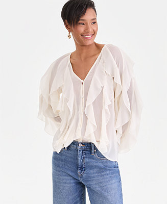 I.N.C. International Concepts Women's Long-Sleeve Ruffled Blouse, Macy's Exclusive - Macy's | Macy's