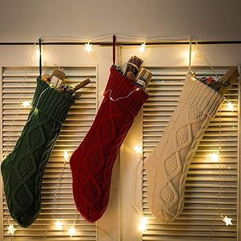 Christmas Stockings Cable Knit Stocking Christmas Decorations Goodie Bags Gift Fireplace Xmas Tre... | Amazon (US)