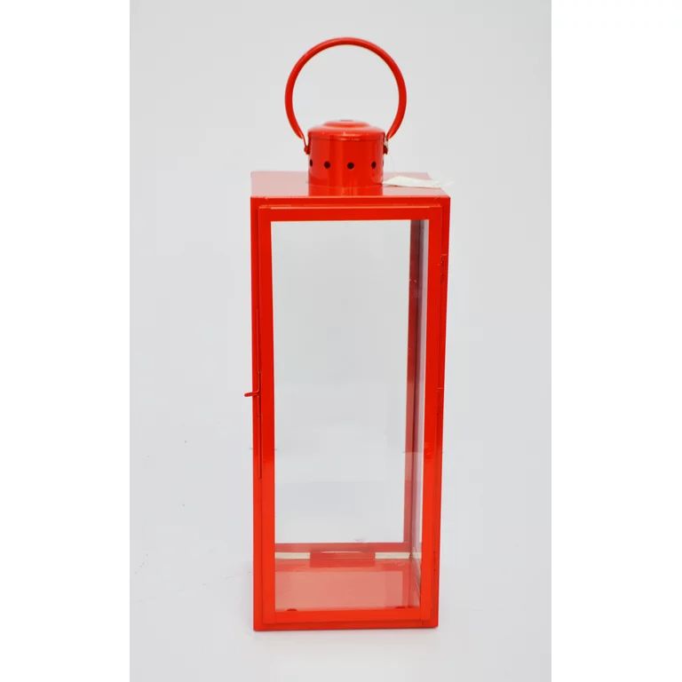 Holiday Time Metal and Glass Lantern Red Powder coated Finish, 20 inch | Walmart (US)