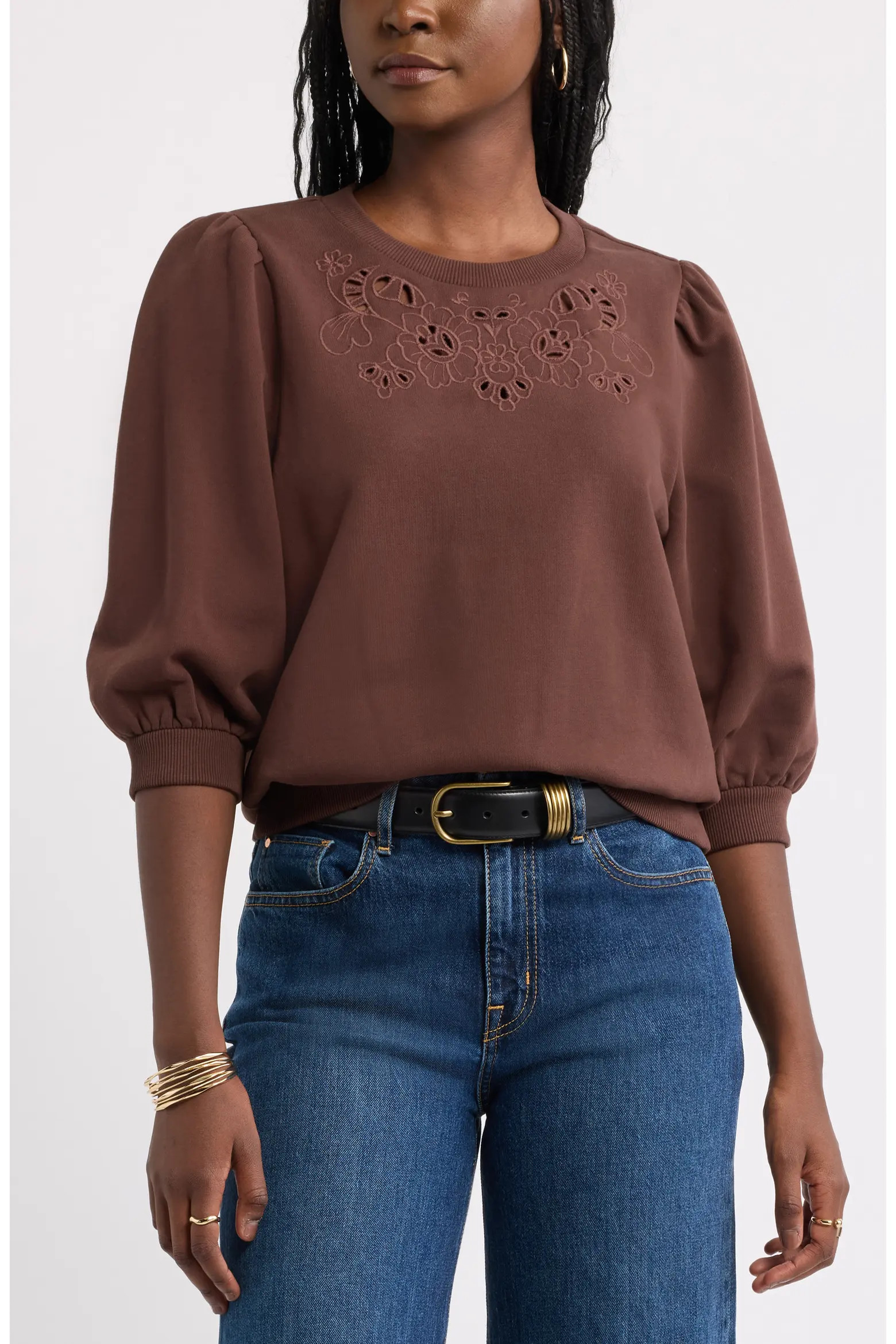 Treasure & Bond Cutwork Eyelet Sweatshirt (Women) | Nordstrom | Nordstrom