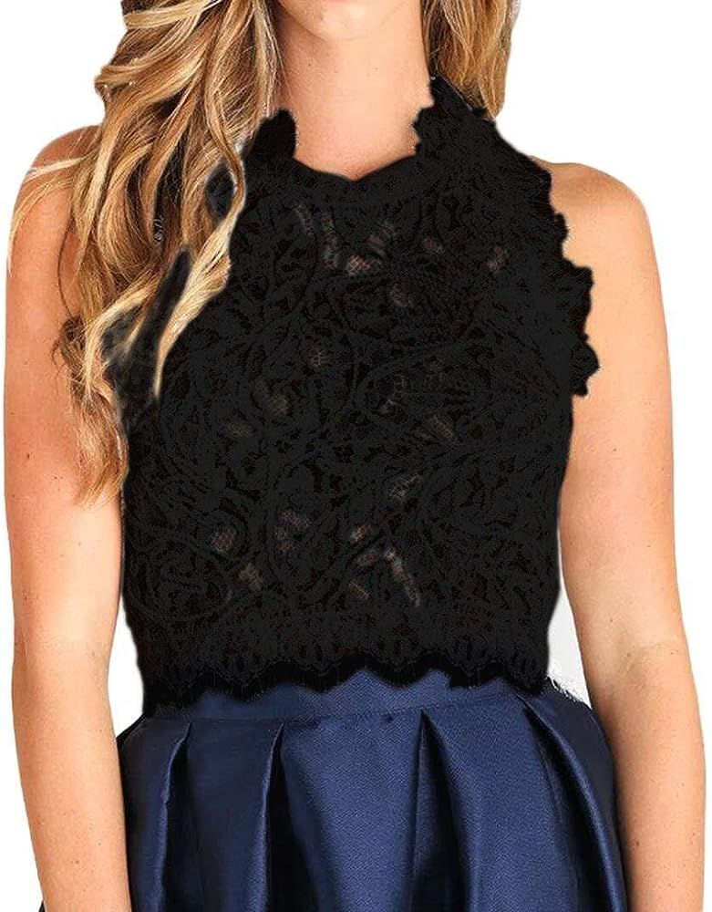 Women's Sleeveless Sheer Blouse See Through Lace Crop Top | Amazon (US)