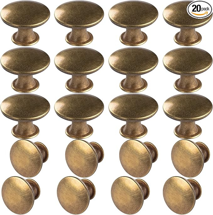 20 Pack Brass Round Antique Brass Kitchen Cabinet Knobs Cupboard Door Knobs Drawer Handle Pulls D... | Amazon (US)