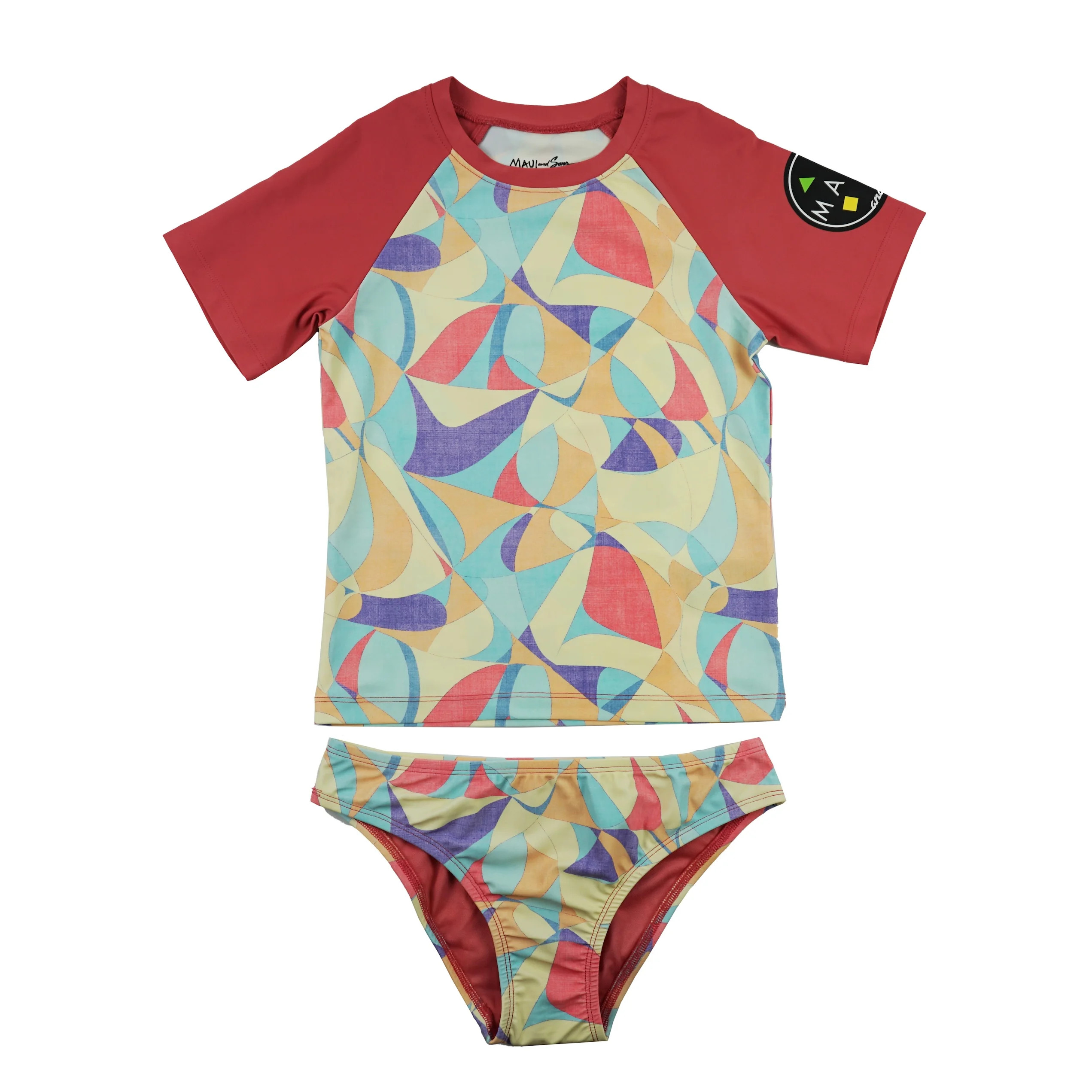Maui and Sons Girls Swimsuit, Mod Txtl 2Pc Raglan Set, Deep Coral, Sporty Swimwear for Active Day... | Walmart (US)