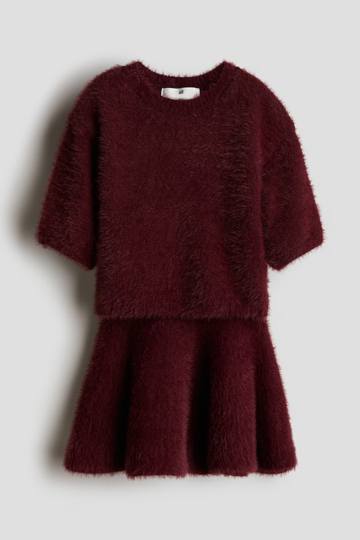 2-piece Fluffy Knit Set - Round Neck - Short sleeve - Dark red - Kids | H&M US | H&M (US + CA)