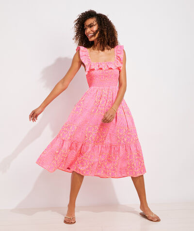 Neon Tortola Tile Smocked Midi Dress | vineyard vines