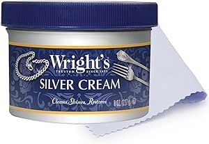 Wright's Silver Cleaner and Polish Cream - 8 Ounce with Polishing Cloth - Ammonia-Free - Gently C... | Amazon (US)