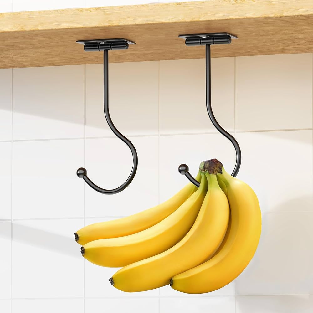 2-Pack Banana Hook: Metal Under Cabinet Hanger, Adhesive, Foldable, Magnets, Kitchen Fresh Banana... | Amazon (US)