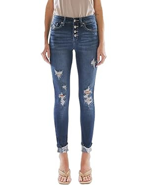 SALT TREE Kan Can USA Women's Stretchy Five Pocket Distressed High Waist Jeans - kc6192 | Amazon (US)