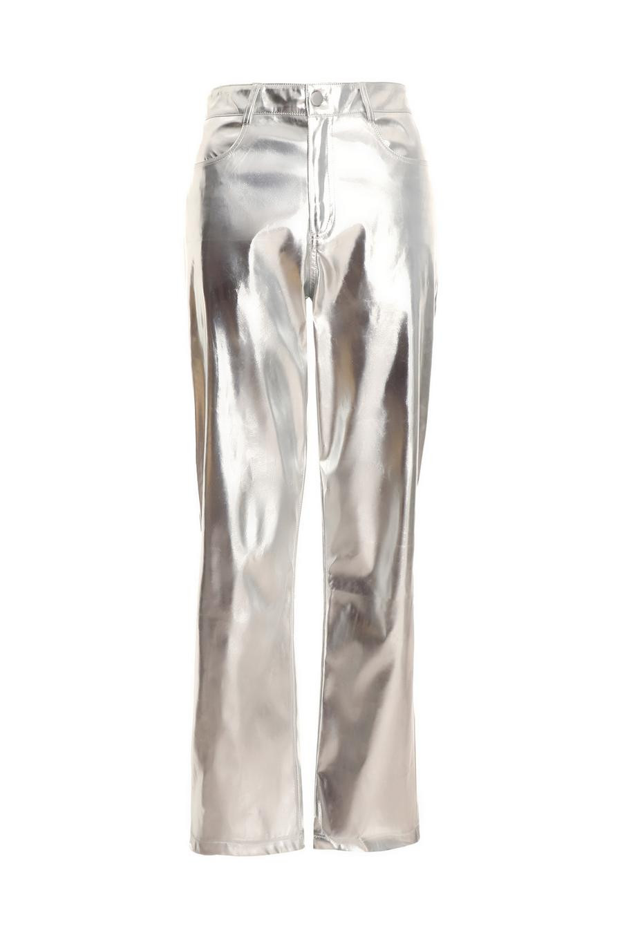 Silver Foil Straight Leg Trousers | Quiz Clothing (UK)