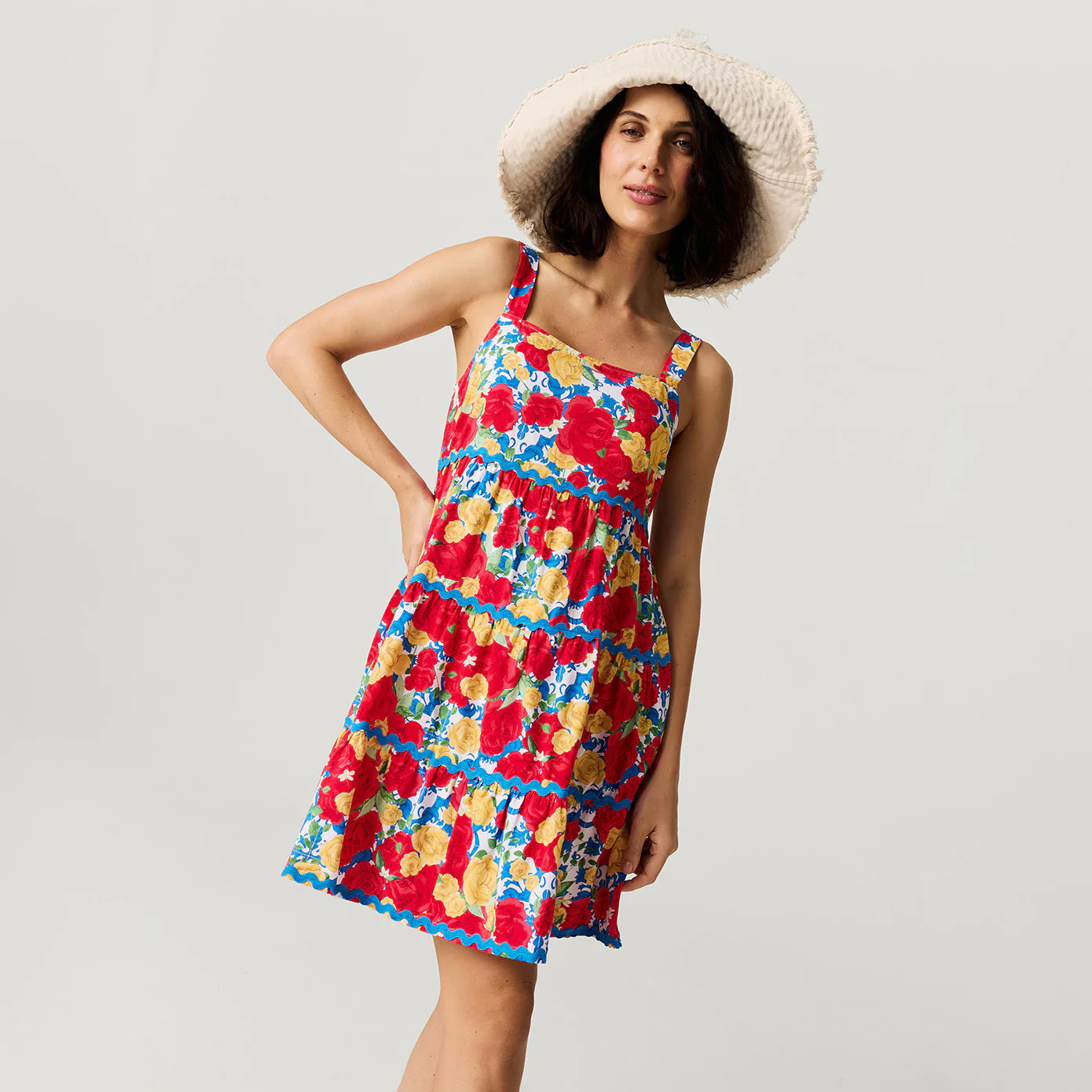 Floral White Sleeveless Valentina Women's Challis Dress | Posh Peanut® | Posh Peanut