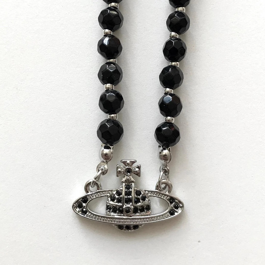 Vivienne Westwood Agate Necklace,Black Agate Saturn Necklace,Agate Chain | Etsy (US)