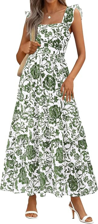 BTFBM Summer Dresses for Women 2026 Sleeveless Boho Floral Maxi Dress | Square Neck, Ruffle Strap... | Amazon (US)