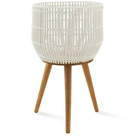 Casafield Floor Planter with Wood Legs in White, Planter Basket with Stand, Large Plant Pot Cover with Liner | Walmart (US)