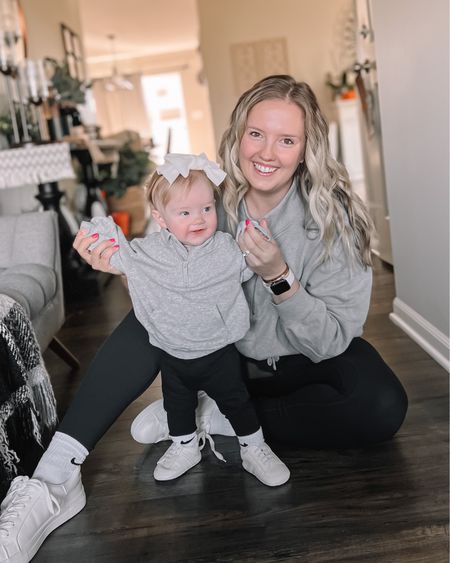 Mommy and me preppy loungewear moment FTW 🙌🏻 

Grey quarter zip pullover crewneck sweater with the BEST Amazon black leggings, Nike ankle socks and white sneakers I’ve found!

Match mama with a cute grey pullover, baby black leggings, baby Nike socks and baby white sneakers. Rock a big white baby bow to polish the look!

1/4 zip sweater
1/4 zip sweatshirt
1/4 crewneck
Preppy style
Mommy and me preppy
Preppy baby
Neutral aesthetic
Neutral baby style


#LTKbaby #LTKfamily #LTKfit