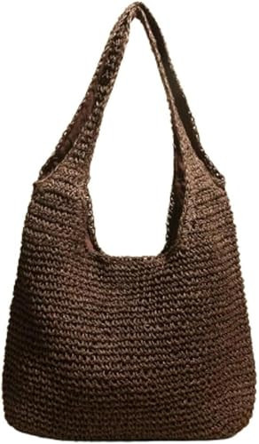 Straw Beach Bag Crossbody Bag Hobo Bags Women Vintage Shoulder Bag Summer Cute Trendy Purse Travel Tote Handbag 2024 (Coffee) | Amazon (US)