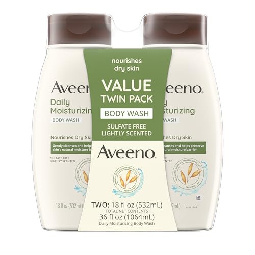 Aveeno Daily Moisturizing Body Wash Cleanser & Shaving Gel for Men & Women, Clean-Rinsing for Softer & Smoother Skin, Gentle & Lightly Scented, 18 fl. Oz, Pack of 2 | Amazon (US)