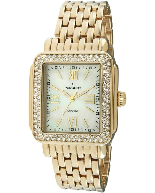 Peugeot Women Rectangle Dress Watch with Crystal Decorated Bezel, Roman Numerals and Bracelet | Amazon (US)
