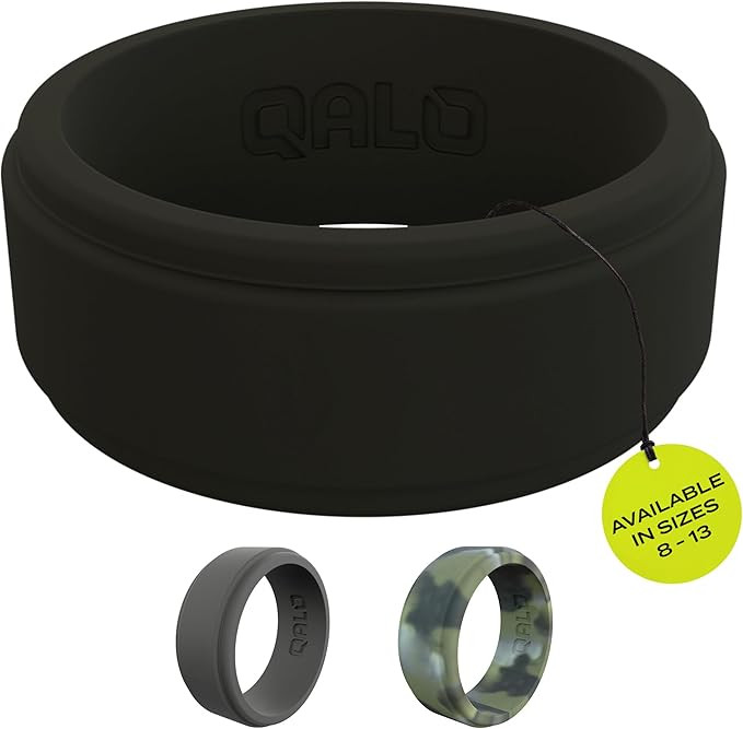 QALO Men's Rubber Silicone Ring, Step Edge Q2X or Chevron Rubber Wedding Band, Breathable, Durabl... | Amazon (US)