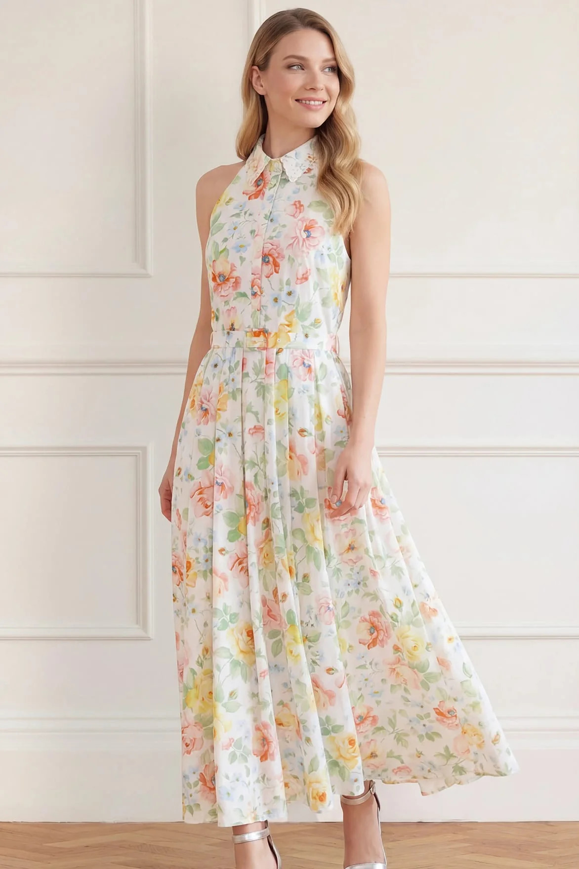 Sienna Rose Cotton Halter Ankle Gown | Needle & Thread
