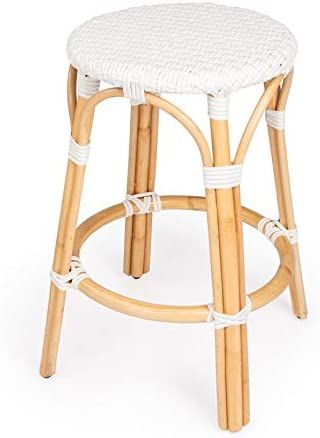 Beaumont Lane Transitional 24" Island Living Backless Rattan Counter Bar Stool in White | Amazon (US)