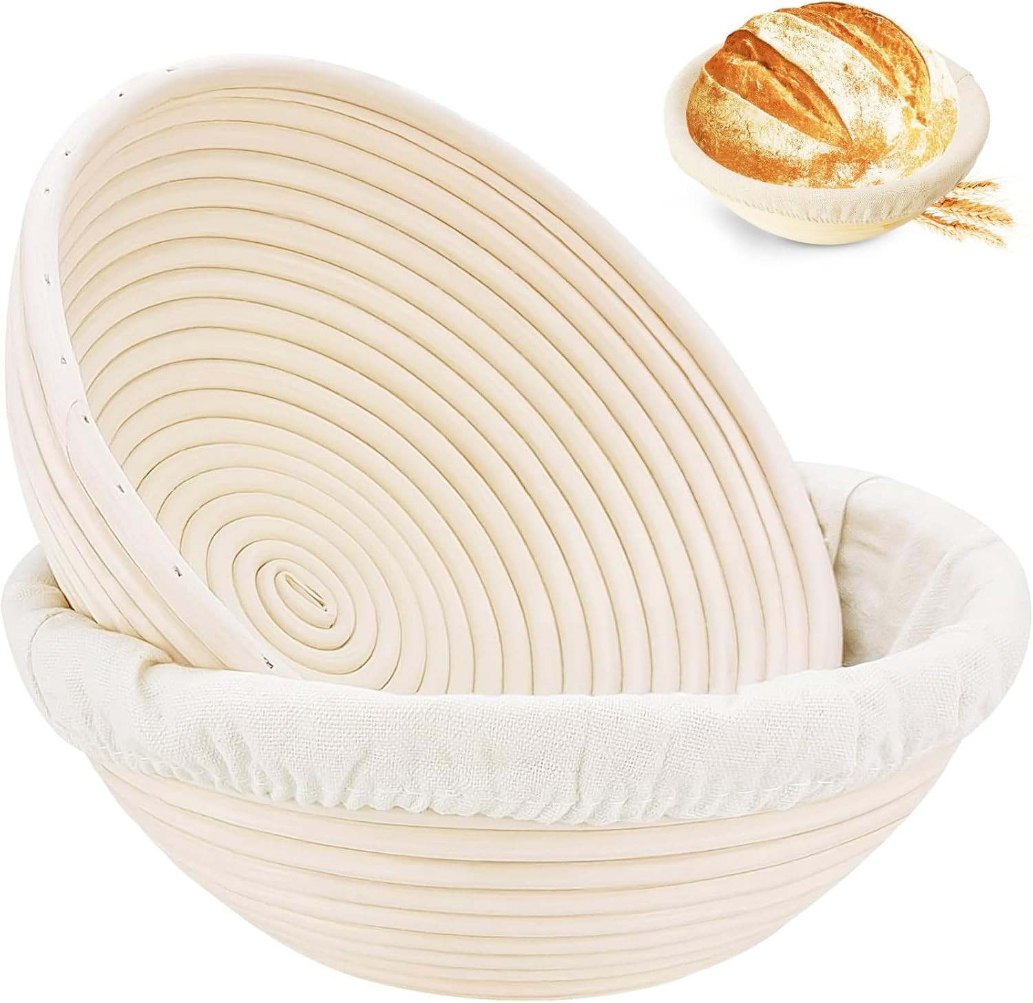 Banneton Bread Proofing Basket, Banneton Basket Set of 2, 9 inch Sourdough Proofing Basket Round ... | Amazon (US)