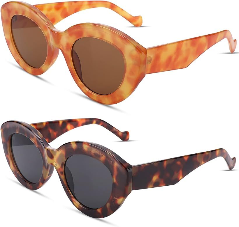 NULOOQ Trendy Cat Eye Sunglasses for Women Retro Oval Cateye Shades Thick Frame Stylish Sunnies UV40 | Amazon (US)