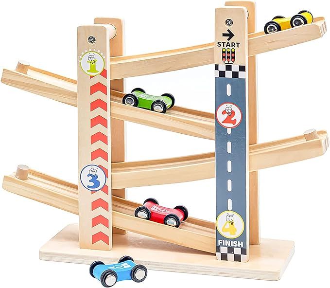 Wooden Car Ramp Track Toy ,Premium Wooden Toy with 4 Cars,car Racing Track Wooden Toy for Boys Gi... | Amazon (CA)