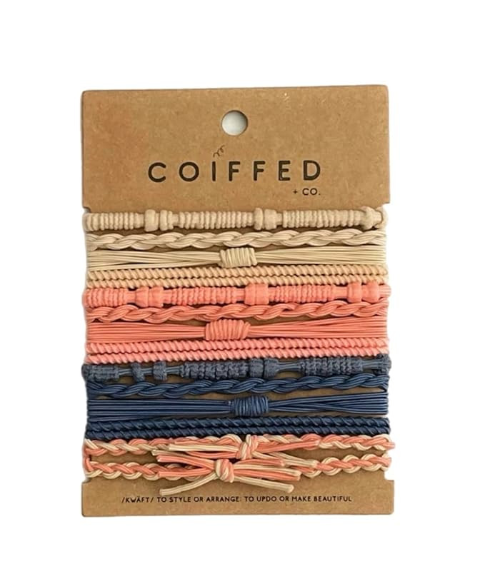 Coiffed + Co. Stacked Bracelet Hair Ties (Color: Linen, Peach, Navy) 14 Count, Hair Ties for Wome... | Amazon (US)