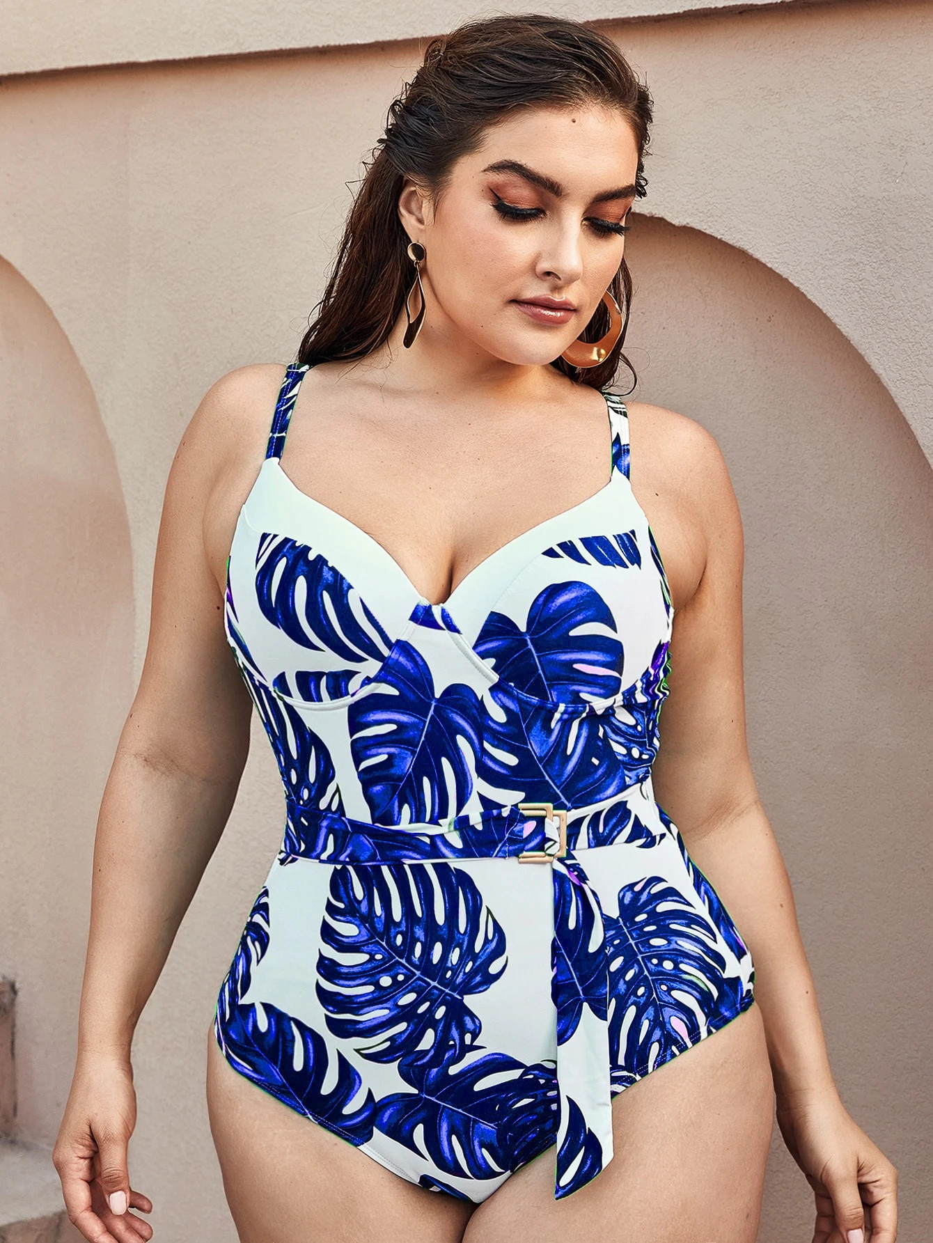 Plus Tropical Push Up One Piece Swimsuit | SHEIN