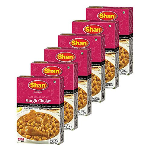 Shan Murgh Cholay Recipe & Seasoning Mix 1.76oz (50g) – Chana Masala Spice Mix for Chickpeas & Chicken Curry – Authentic Indian Curry Spice Blend – Masala Powder for Chickpea Curry (Pack of 6) | Amazon (US)