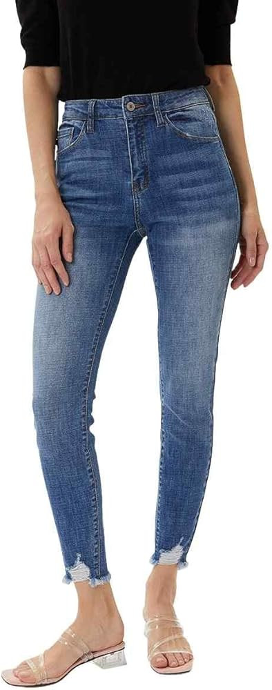 Kan Can Women's Mid Rise Distressed Ankle Skinny Jeans | Amazon (US)